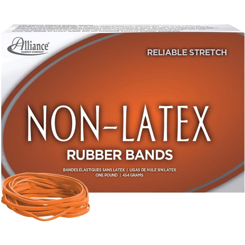 Alliance Rubber 37336#33 Non-Latex Rubber Bands, 1 lb Box Contains Approx. 720 Bands (3 1/2" x 1/8", Orange) - Image 1